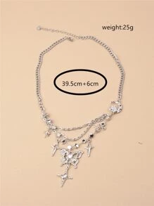 1入組時尚復古水鑽蝴蝶吊墜帶星星和月亮吊飾鏈條搭配不銹鋼女士項鍊 - 銀色 - 查看 2