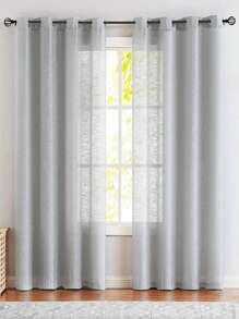 1 rèm vải voan màu trơn, có thiết kế vòng trên cùng, nhẹ và thoáng khí, trong suốt nhưng không nhìn xuyên thấu dùng cho trang trí phòng ngủ, phòng khách, ban công - Xám - Xem 1