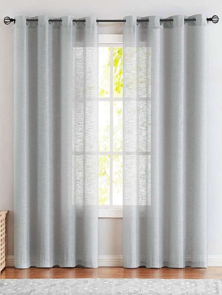 1 rèm vải voan màu trơn, có thiết kế vòng trên cùng, nhẹ và thoáng khí, trong suốt nhưng không nhìn xuyên thấu dùng cho trang trí phòng ngủ, phòng khách, ban công - Xám - Xem 1