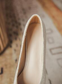 粗跟方頭低跟女性香檳色男士正裝鞋,新娘的柔軟的晚上鞋,伴娘鞋或者每天穿戴帶連衣裙 - 杏色 - 查看 7