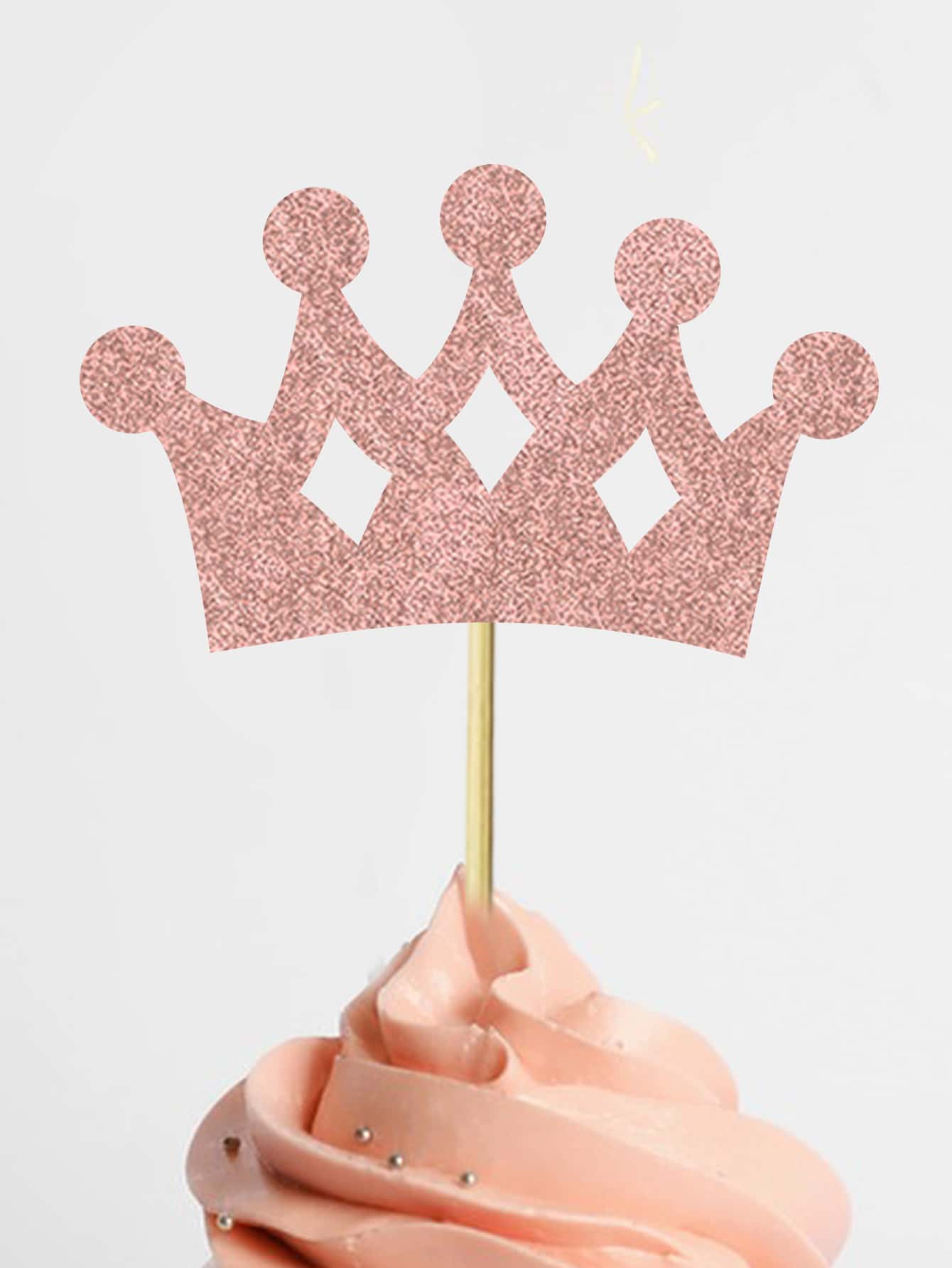 12pcs Rose Gold Crown Shaped Paper Cake Topper For Baby Shower, Wedding