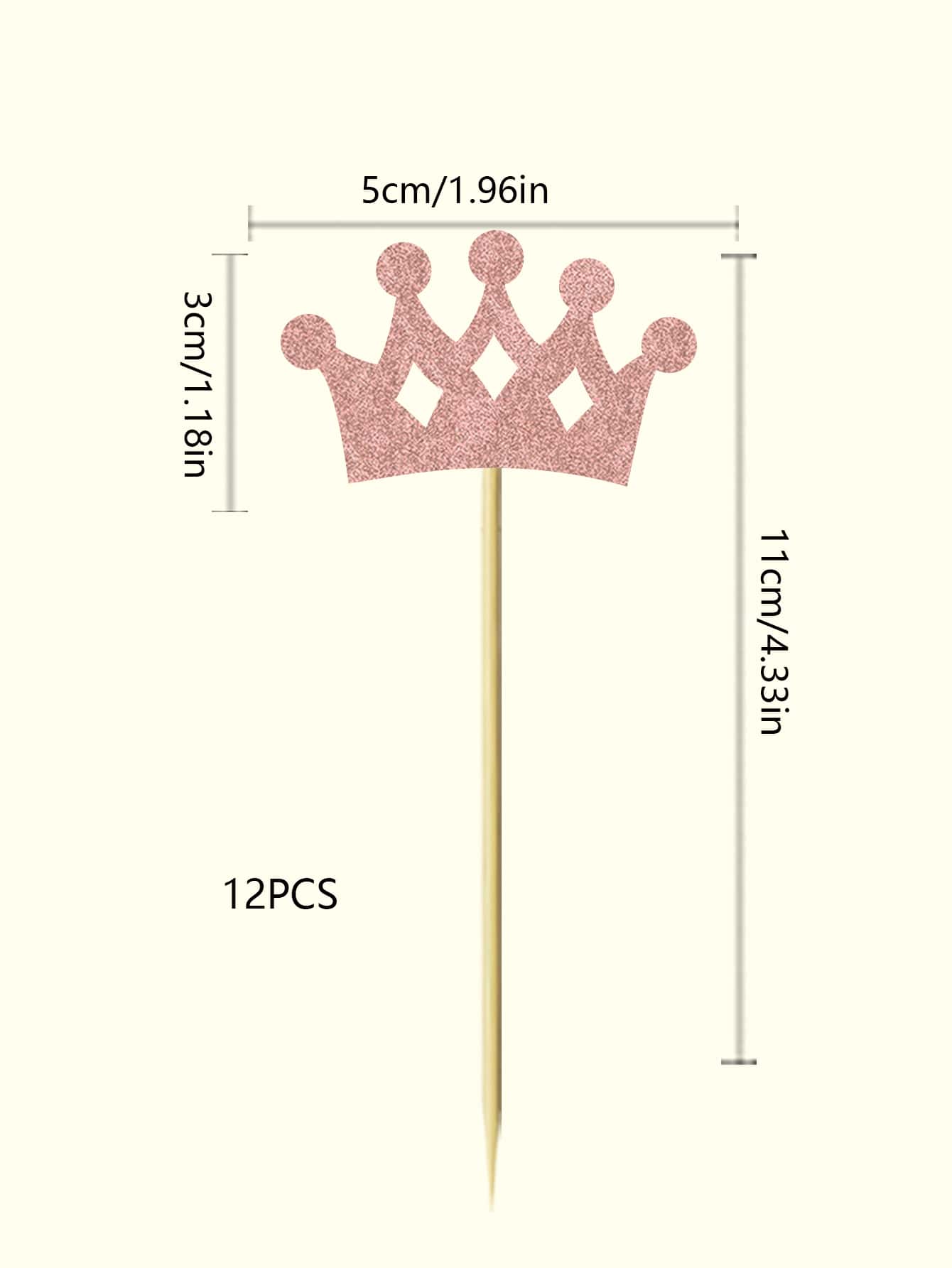 12pcs Rose Gold Crown Shaped Paper Cake Topper For Baby Shower, Wedding