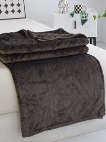 1入組加厚法蘭絨棋盤格素色衍縫毯子適用於四季 - 咖啡棕 - 查看 2