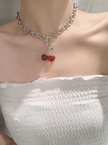 Cherry Necklace For Women, Ins Style Gothic Girl Collarbone Chain Vintage Jewelry (Short Chain) - Red - View 1