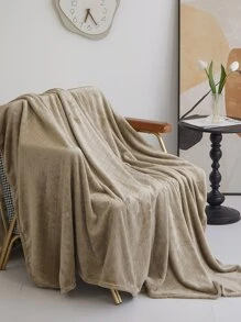 1pc Single-layer Thickened Flannel Cut Flower Checkered Solid Color Blanket, All Seasons Bedding Cover - Khaki - View 4