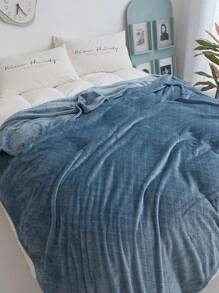 1 Miếng Một- lớp Dày lên Chăn nỉ Flannel Với Họa tiết Lưới , Màu thuần Thích hợp Đối với Tất cả các mùa Như Ga trải giường - Màu xanh ngọc - Xem 4