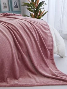1pc Single-layer Thickened Flannel Quilting Flower Grid Solid Color All Seasons Blanket Bedspread - Pink - View 6