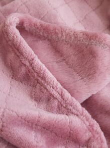 1入組單層加厚法蘭絨切花格紋素色全部季節毯子床單 - 粉色 - 查看 10