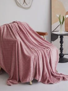 1入組單層加厚法蘭絨切花格紋素色全部季節毯子床單 - 粉色 - 查看 4