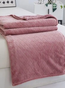 1入組單層加厚法蘭絨切花格紋素色全部季節毯子床單 - 粉色 - 查看 2