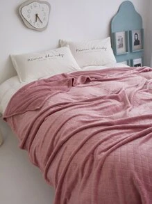 1pc Single-layer Thickened Flannel Quilting Flower Grid Solid Color All Seasons Blanket Bedspread - Pink - View 5