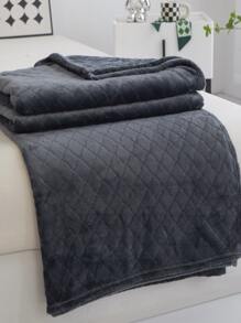 1pc Thickened Single Layer Flannel Blanket With Grid Pattern & Solid Color For All Seasons - Black - View 2