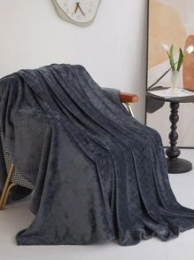 1pc Thickened Single Layer Flannel Blanket With Grid Pattern & Solid Color For All Seasons - Black - View 4