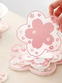 1pc PVC Coaster, Cute Clear Cherry Blossoms Shaped Table Cup Coaster - Multicolor - View 8