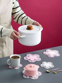 1pc PVC Coaster, Cute Clear Cherry Blossoms Shaped Table Cup Coaster - Multicolor - View 5