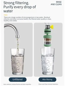 1pc Kitchen Faucet Water Filter, Tap Water Purifier, Splash Proof Tap Filter With Washable Cartridge For Home Use - Green - View 4