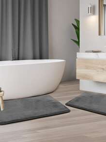 Set de 3 alfombrillas de baño de espuma de memoria de unicolor, aptas para el baño, el inodoro y la decoración del hogar - Decoración de baño del hogar Alfombra de baño Alfombra para el piso Alfombra para exteriores Felpudo de puerta Accesorios de baño de verano - Gris Oscuro - Ver 5