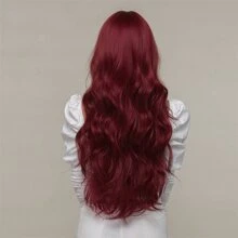 長款卷人造假髮帶劉海 - 酒紅色 - 查看 7