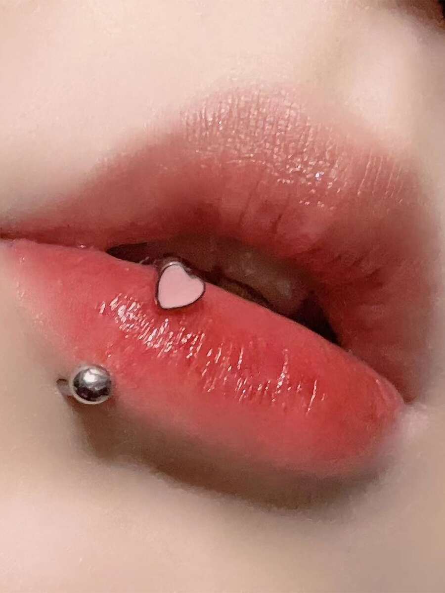 1入組甜美風和酷粉色油滴心和球嘴唇裝飾品釘狀首飾穿孔馬蹄鐵戒指女士身體鏈禮品