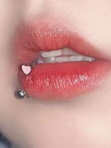 1入組甜美風和酷粉色油滴心和球嘴唇裝飾品釘狀首飾穿孔馬蹄鐵戒指女士身體鏈禮品