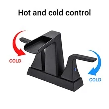 SINLOOG Two Handle 4 Inch Centerset Waterfall Bathroom Sink Faucet, Matte Black - Black - View 4