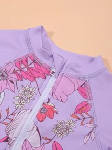 嬰兒印花前拉鍊插肩袖連體泳衣 - 粉色 - 查看 3