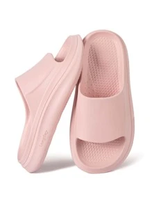 Cloud Slides for Women and Men, Comfy Cushion Pillow Slides Soft Open Toe House Slippers for Indoor and Outdoor, Non Slip Bathroom Shower Shoes Thick Sole Supportive Beach Sandals - 粉色 - 查看 1