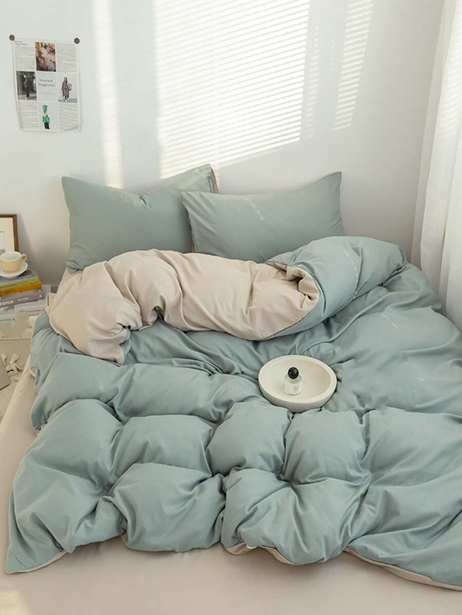 3 cái/bộ Hai âm Bộ vỏ chăn không có chất làm đầy , Hiện đại Polyester Bộ vỏ chăn ( 1 Miếng Chăn bông Che phủ & 2 Miếng Vỏ gối ) Đối với Phòng ngủ - Màu xanh bụi bặm - Xem 1