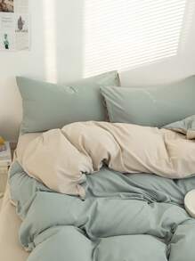 3 cái/bộ Hai âm Bộ vỏ chăn không có chất làm đầy , Hiện đại Polyester Bộ vỏ chăn ( 1 Miếng Chăn bông Che phủ & 2 Miếng Vỏ gối ) Đối với Phòng ngủ - Màu xanh bụi bặm - Xem 3