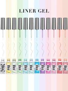 12 件/套純色 3d 繪畫凝膠美甲店美甲專用繪圖和拉扯凝膠,帶刷夏季顏色美甲設計 Diy 在家美甲美甲沙龍 - 杏色 - 查看 2