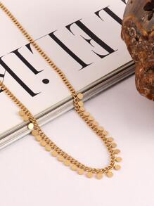 Stainless Steel Round Tassel Necklace For Women Clavicle Chain Choker Necklaces Jewelry - Yellow Gold - View 2