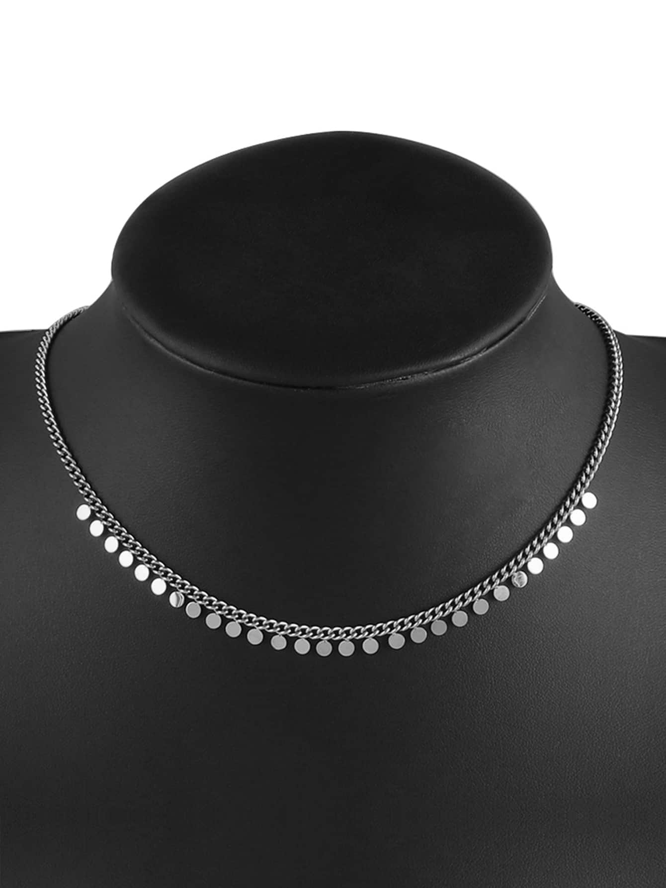 Dây chuyền tua rua tròn bằng thép không gỉ dành cho nữ, trang sức dây chuyền choker - Bạc - Xem 1