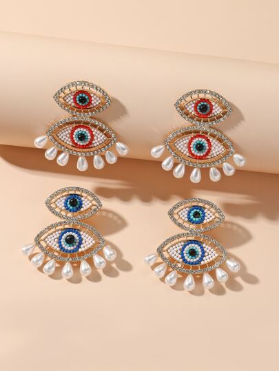 1pair Exaggerated Fashionable Eye-Shaped Faux Pearl Earrings, Street Shooting Holiday Party Gift