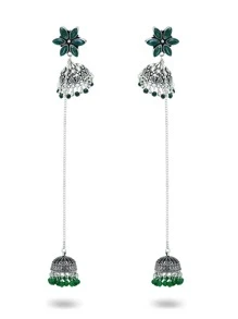 2pcs European And American Style Star Street Fashion Chain & Tassel Earrings With Snowflake & Bell - Antique Silver - View 1