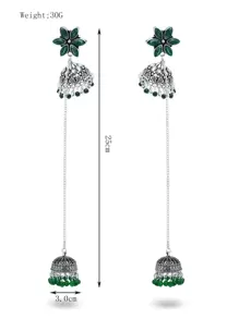 2pcs European And American Style Star Street Fashion Chain & Tassel Earrings With Snowflake & Bell - Antique Silver - View 2
