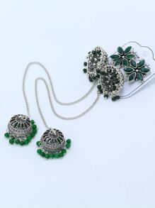 2pcs European And American Style Star Street Fashion Chain & Tassel Earrings With Snowflake & Bell - Antique Silver - View 3