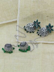 2pcs European And American Style Star Street Fashion Chain & Tassel Earrings With Snowflake & Bell - Antique Silver - View 6