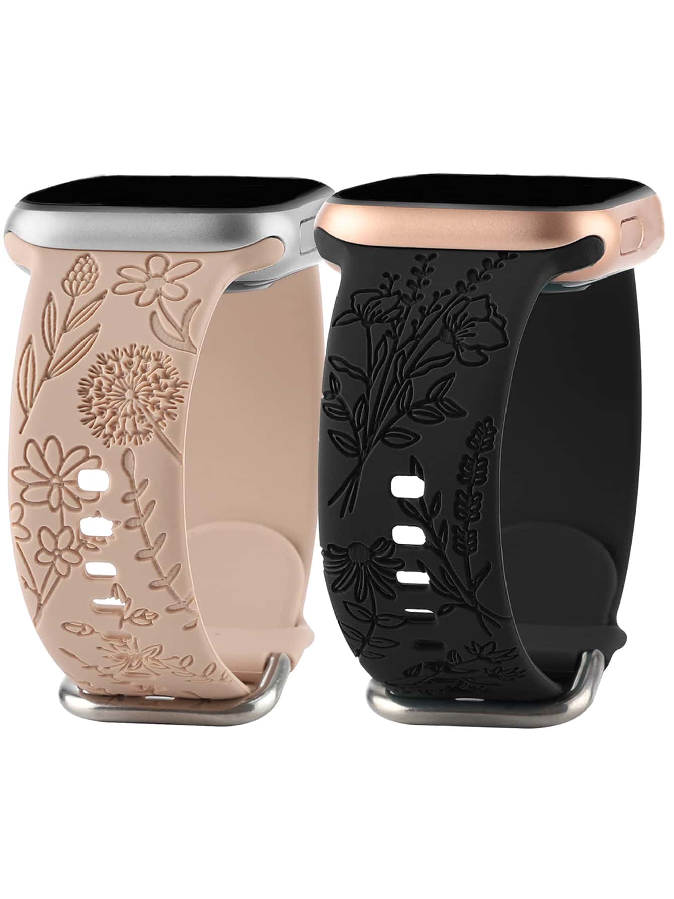 2 件花朵压花硅胶透气表带兼容 Apple Watch 38mm 40mm 41mm 42mm 44mm 45mm 49mm 可爱女式野花花卉图案柔软运动表带替换腕带兼容 Apple Watch Series 8 7/SE/6/5/4/3/2/1 情人节 - 彩色 - 查看 1