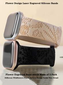 2 件花朵压花硅胶透气表带兼容 Apple Watch 38mm 40mm 41mm 42mm 44mm 45mm 49mm 可爱女式野花花卉图案柔软运动表带替换腕带兼容 Apple Watch Series 8 7/SE/6/5/4/3/2/1 情人节 - 彩色 - 查看 3