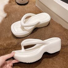1pair New Style Comfortable Indoor & Outdoor Thick Bottom Bath Slippers For Women, Prevent Slippery, Suitable For Summer, Couples And Home Use - White - View 1