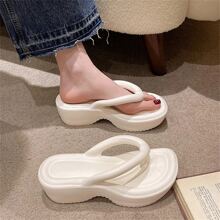 1pair New Style Comfortable Indoor & Outdoor Thick Bottom Bath Slippers For Women, Prevent Slippery, Suitable For Summer, Couples And Home Use - White - View 2