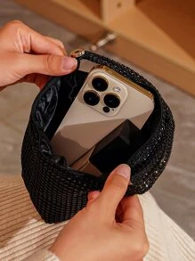 閃爍亮片、亮片、奢華、閃亮的小型鑲嵌鑽石裝飾手提包,適用於派對便攜、小錢包、商務休閒、通勤、戶外、體育場和假期使用。適用於女士、女性、白領工人。鑲嵌鑽石手袋、晚禮服包、晚宴包、豆腐珠、鑲嵌鑽石適用於派對、女孩、女人、新娘,非常適合派對、婚禮、舞會、晚宴/宴會等場合。 - 黑色 - 查看 6