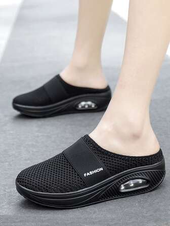 Sporty Sneakers For Women, Letter Graphic Mesh Panel Mule Sneakers