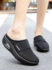 運動鞋適合女士,字母圖案拼接網紗穆勒运动鞋 - 黑色 - 查看 4