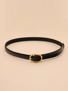 1pc Women's Black Pu Material Vintage Gold Buckle Versatile Belt Casual Summer, School Fall, Autumn, Halloween - Black - View 3