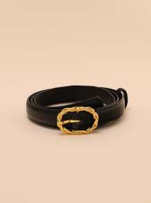 1pc Women's Black Pu Material Vintage Gold Buckle Versatile Belt Casual Summer, School Fall, Autumn, Halloween - Black - View 2