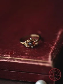 1入組優雅復古S925純銀戒指合適適合女士 - 金色 - 查看 2