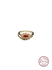 1入組優雅復古S925純銀戒指合適適合女士 - 金色 - 查看 4