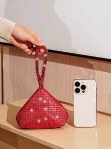 Glamorous Glitter Bling, Sequin, Luxury, Shiny Mini Red Rhinestone Decor Evening Clutch Bag Perfect For Parties Evening Bag, Dinner Bag Rhinestone, Faux Pearl For Party Girl, Woman, Bride Perfect For Party, Wedding, Prom, Dinner/Banquet, For - Red - View 3