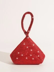 Glamorous Glitter Bling, Sequin, Luxury, Shiny Mini Red Rhinestone Decor Evening Clutch Bag Perfect For Parties Evening Bag, Dinner Bag Rhinestone, Faux Pearl For Party Girl, Woman, Bride Perfect For Party, Wedding, Prom, Dinner/Banquet, For - Red - View 7